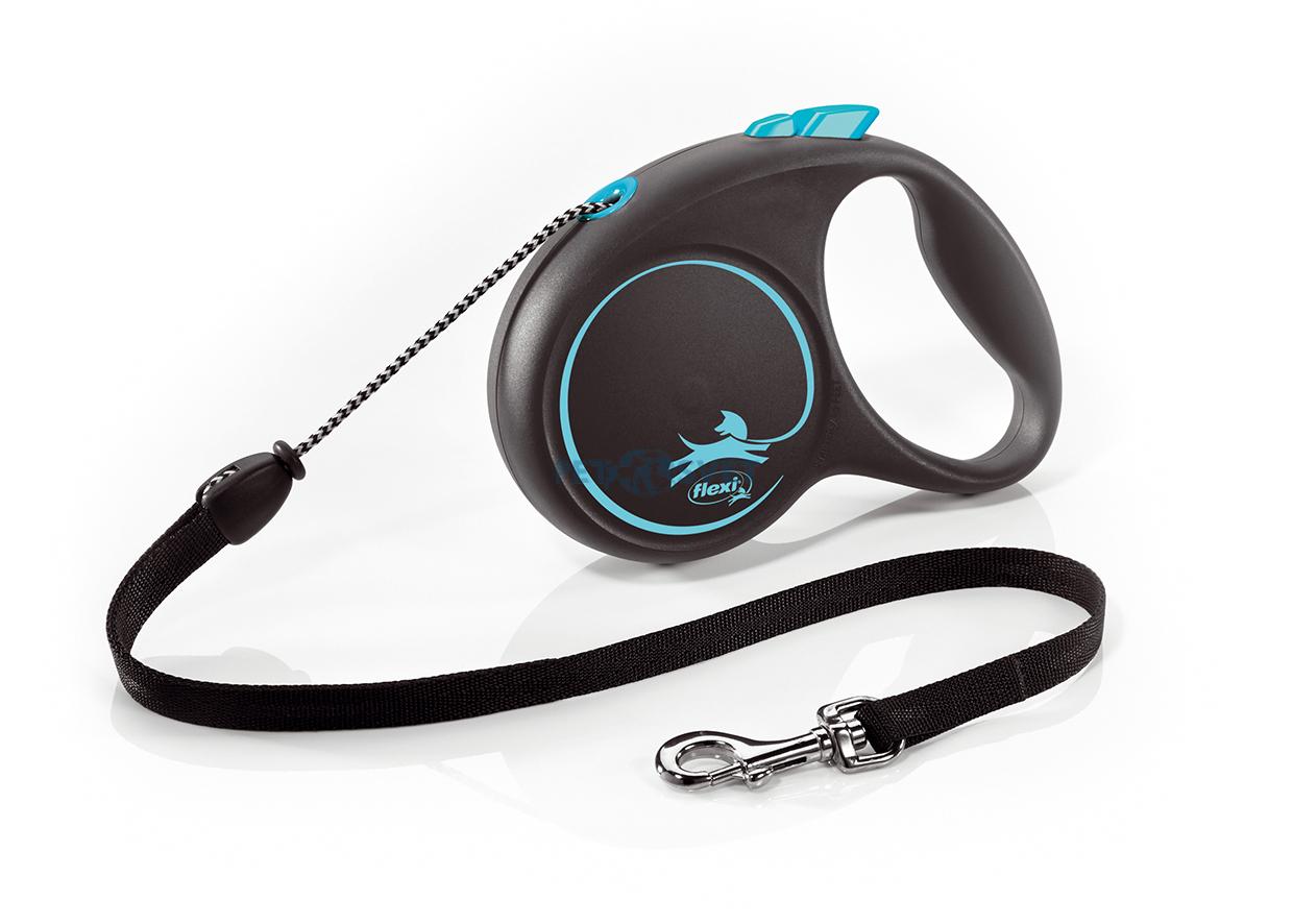 FLEXI Black Design M 5 m modrá samonavíjacia vôdzka pre psy do 20 kg s lankom
