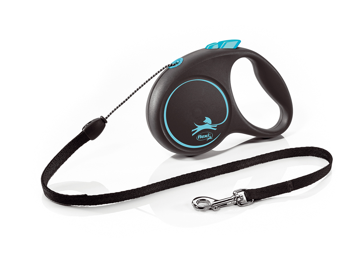 FLEXI Black Design S 5 m modrá samonavíjacia vôdzka pre psy do 12 kg s lankom
