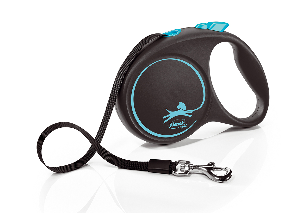 FLEXI Black Design L 5 m modrá samonavíjacia vôdzka pre psy do 50 kg s páskou