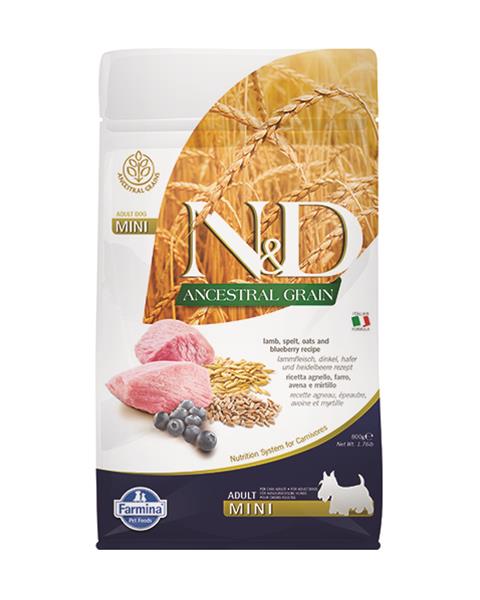 Farmina N&D dog AG adult mini, lamb, spelt, oats & blueberry 0,8 kg