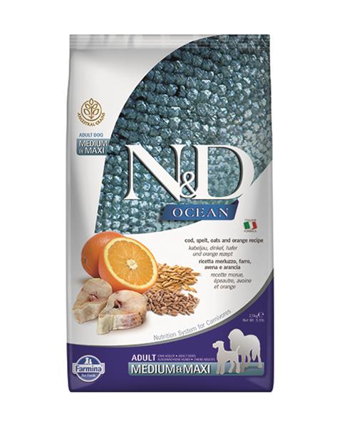 Farmina N&D dog OCEAN (AG) adult medium & maxi,codfish & orange 2,5 Kg 