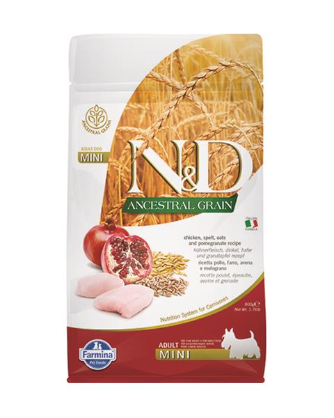 Farmina N&D dog AG adult mini, chicken, spelt, oats & pomegranate 0,8 kg