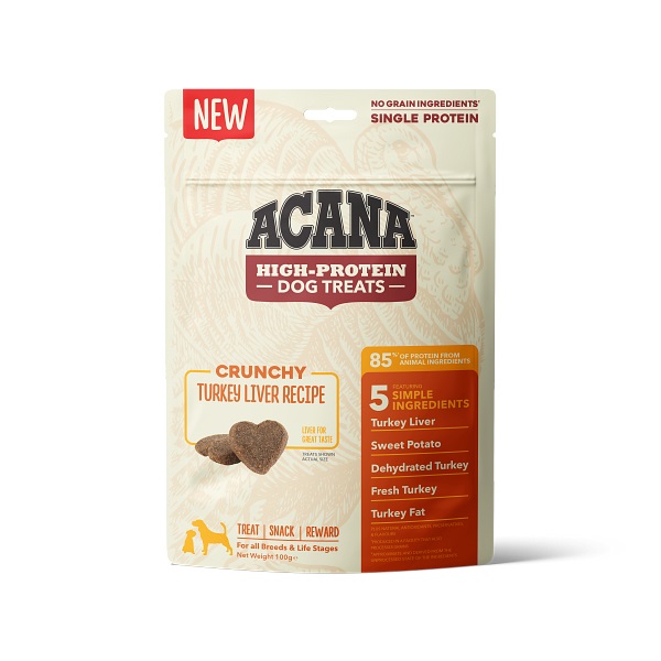 ACANA sušienky Crunchy Turkey liver vysokoproteínové pamlsky pre psov 100g
