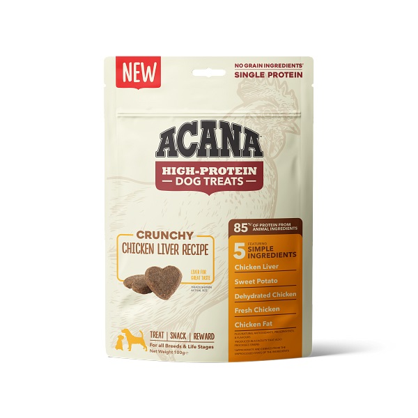 ACANA sušienky Crunchy Chicken liver vysokoproteínové pamlsky pre psov 100g