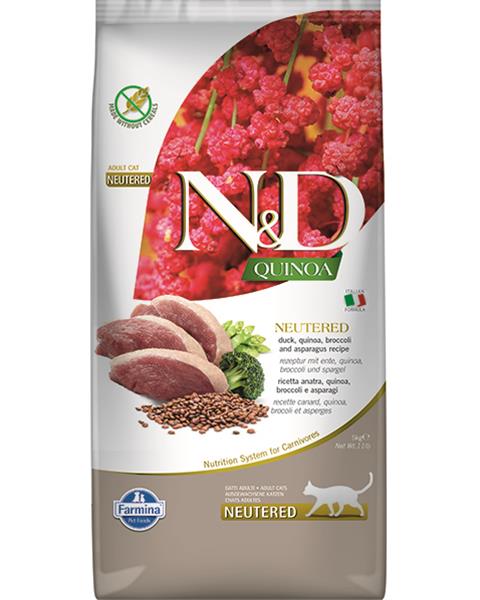 Farmina N&D cat QUINOA (GF) adult, neutered, duck, broccoli & asparagus 5 kg